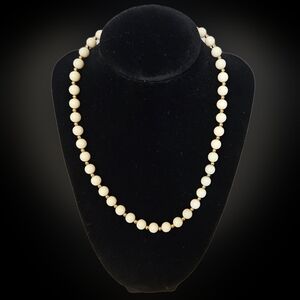 Vintage 70's  Monet Signed Lucite ivory Beaded Gold Tone Accent Necklace